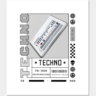 TECHNO  - Tr 909 Drum Machine (White/Grey) Posters and Art